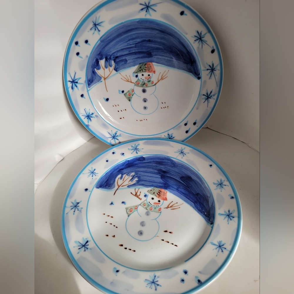 Vintage Set of 4 Snowman Holiday Winter Dessert Plates  Montgomery Wards 7 3/4"